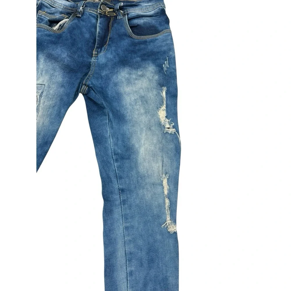 Skateboard Distressed Skinny Jeans Men's Blue‎ Ripped Frayed Hem Stretch Size 28